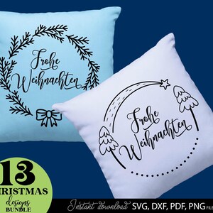 Handgezeichnetes Weihnachtsdesign mit personalisierbaren Frohe Weihnachten Ornamenten in verschiedenen Varianten, inklusive Tannenbäumen, Sternen und dekorativen Elementen für festliche Tischdekoration, Geschenkanhänger und saisonale Bastelprojekte, geeignet für DIY-Projekte, Scrapbooking, Partydeko und personalisierte Geschenke. Jedes Motiv ist liebevoll illustriert und einfach anpassbar, um individuellen Namen oder Botschaften hinzuzufügen, perfekt für traditionelle.