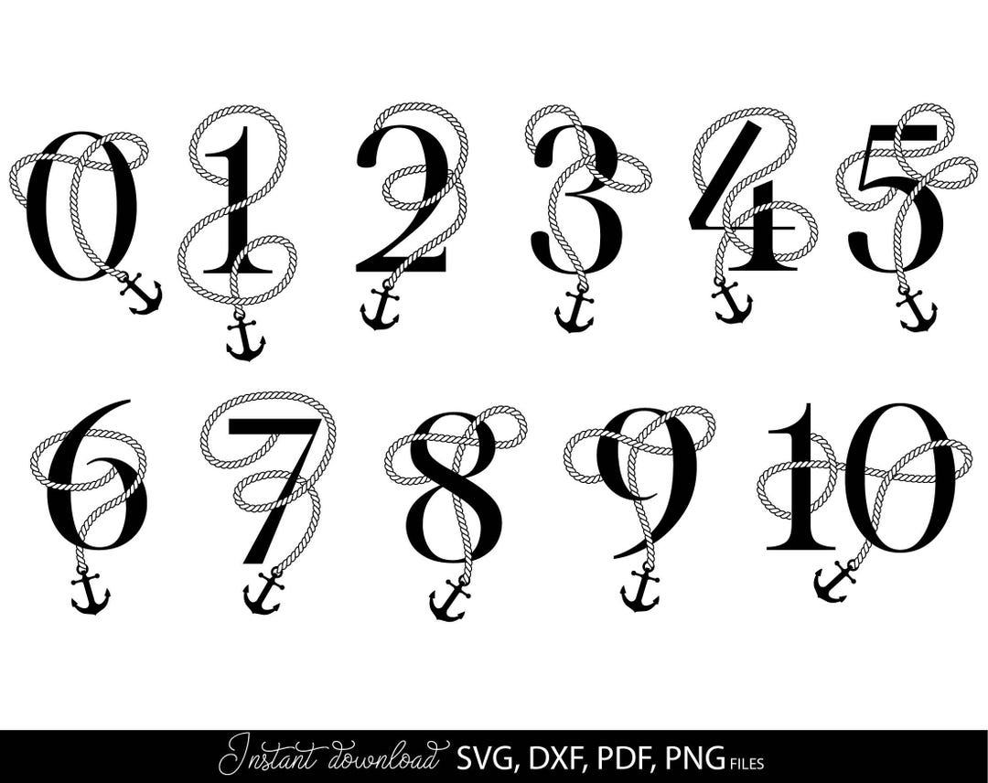 Nautical Numbers SVG Bundle, 0-10 Anchor Rope Numbers, Marine Coastal ...