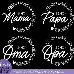 German Mama, Papa, Opa, Oma - pacote SVG Plotterdatei, Die Beste Mama, Die Beste Papa, DIe Beste Oma, Die Beste Opa Plotting Bundle