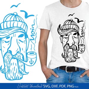 Moin Seemann SVG Datei, Maritimes Männerdesign, Küstenmotiv mit Pfeife und Anker, Norddeutschland Plotterdatei, Download digitale