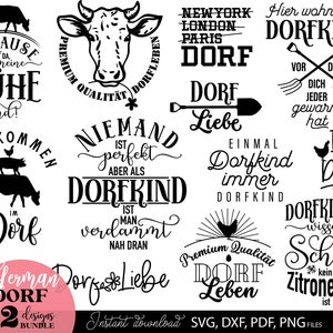 Tedesco Dorfkind Svg Png Pdf Plotterdatei Bundle per Cricut Silhouette Studio - file laser bambino villaggio laser Dxf - Citazioni del villaggio Dorfkind