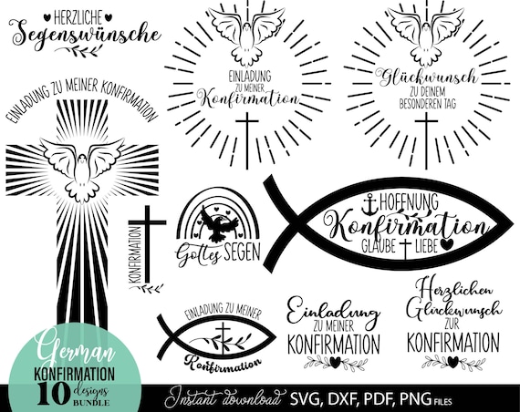 Konfirmation SVG Bundle, Einladung Glückwunsch Christliche Motive, Kreuz Fisch Plotter Datei Kirche DIY