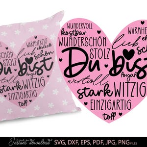 Du bist wunderbar Spruch Deutsch Selbstliebe Motivation Geschenk Herz Design Deko Plotter Datei SVG