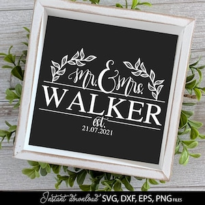 Mr und Mrs Dateien Est. 2025, Mr und Mrs Zeichen SVG, Mr und Mrs Split Name Hochzeitsmonogramm SVG, Just Married svg, Engaged svg, Paar Shirt