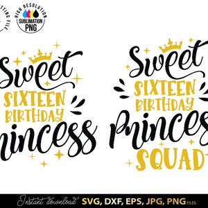 16. Geburtstag SVG | Sechzehnter Geburtstag | glücklich süß 16 svg | süß 16 png | 16. Geburtstag Mädchen svg | Süße 16 Kader svg | 16 Geburtstags-Shirt
