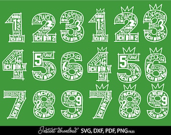 German Kind Geburtstag Numbers Plotter File Bundle Svg Png Dxf German kids Birthday numbers bundle plotter file Geburtstagskind Clipart