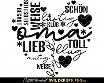 Oma SVG Spruch,  Deutsch Geschenk für Oma Liebe Familie Plotter Datei Typografie Design