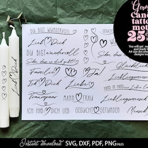 Bundle German Words Liebe Familie SVG | Cut File German Lettering | Plotter File Candle Texts Liebe Familie Candle Design SVG