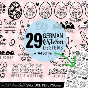 Deutsches Ostern Schmuck-Set | Plotterdatei Ostern - Osterhase SVG - Frühling Blatt - Osterhase Tag - DXF PDF