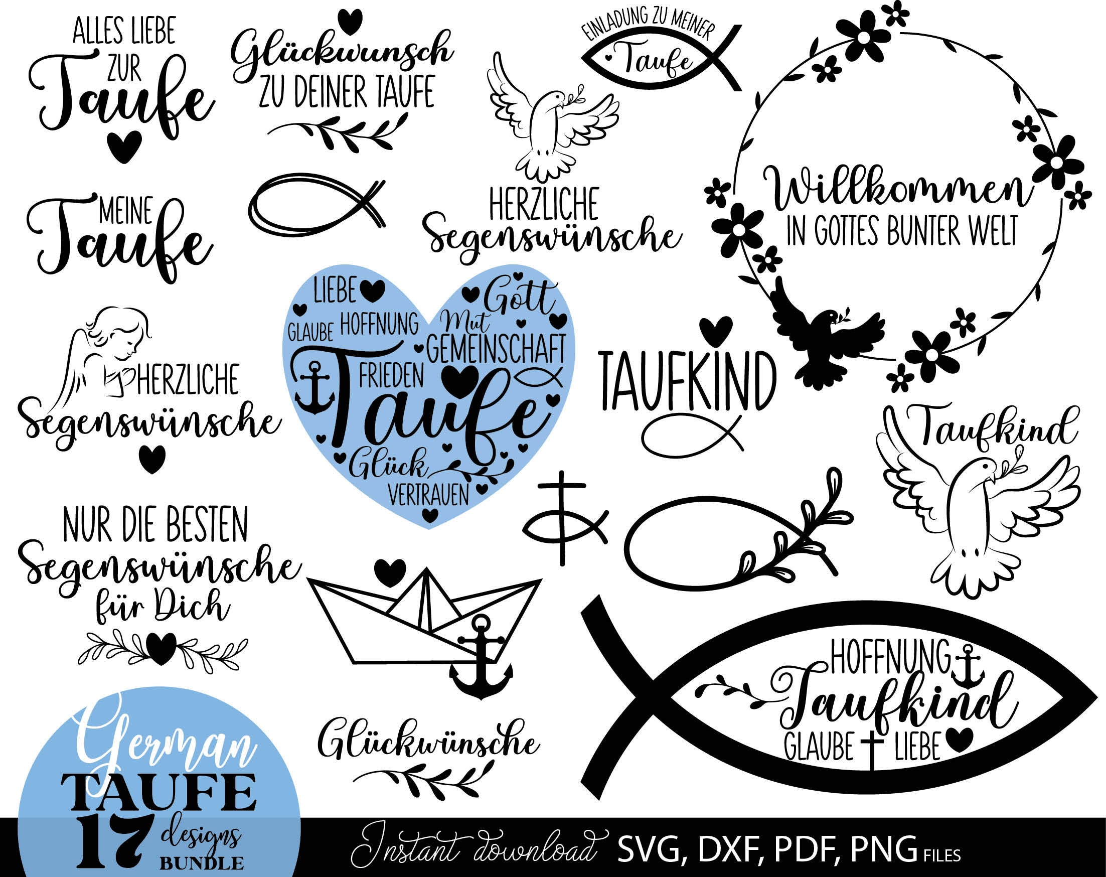 Taufe Plotterdatei Svg Png Dxf - Bundle Communion Svg Png - Bundle baptism Svg Png - German Plotterdatei - taufe geschenk Svg Png