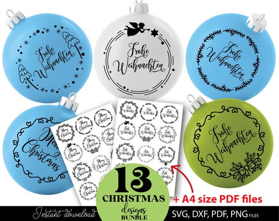 Frohe Weihnachten personalisierbare Weihnachtsornamente digitale Vorlage für DIY Tischdeko Geschenkanhänger Bastelprojekte Tannenbaum Sterne