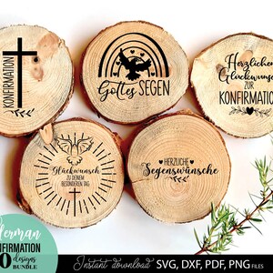 Konfirmation SVG Bundle mit christlichen Motiven wie Kreuz, Taube, Fischsymbol und Sprüchen wie „Einladung zur Konfirmation“, „Gottes Segen“ und „Herzlichen Glückwunsch“. Elegante und spirituelle Designs ideal für Karten, Einladungen oder Geschenke zur Konfirmation. Perfekt geeignet für DIY Projekte wie Drucke, Deko oder personalisierte Erinnerungsstücke für diesen besonderen religiösen Anlass.