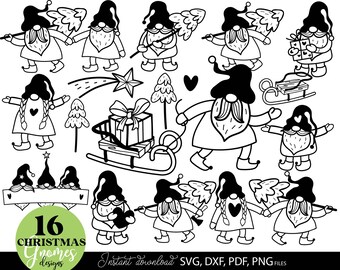 Weihnachtsgnome SVG Bundle, 16 Lustige Wichtel Designs, Weihnachtsdateien für Plotter, Tassen, Kerzen, Kissen, DIY Bastelideen, Geschenkset