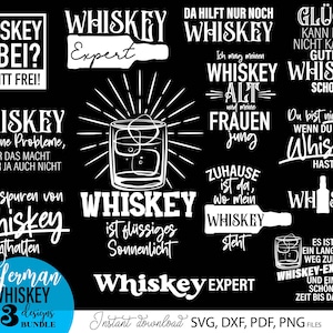 Whiskey SVG Bundle mit 13 humorvollen Spruch Designs rund um Whiskey Genuss und Lifestyle. Moderne Typografie kombiniert mit Gläsern, Flaschen und dekorativen Elementen verleiht jedem Motiv einen stilvollen und witzigen Charakter. Schwarz weiß Design sorgt für vielseitige Einsatzmöglichkeiten auf T Shirts, Hoodies, Bar Dekorationen und Geschenken. Perfekt für Whiskey Fans, Männergeschenke und kreative DIY Projekte mit Plotter oder Druck.