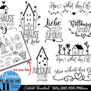 Zuhause tedesco Poster citazioni Plotter File Bundle SVG PNG DXF - tedesco Willkommen Zuhause Cricut Silhouette Plotting clipart zuhause herz svg
