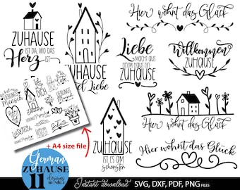 German Zuhause Poster Quotes Plotter File Bundle SVG PNG DXF - German Willkommen Zuhause Cricut Silhouette Plotting clipart zuhause herz svg