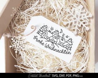 Frohe Weihnachten Geschenkanhänger Winterdorf Weihnachtsdorf Schneelandschaft Weihnachtsdeko Bastelvorlage Digitaler Download Geschenkidee