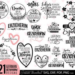 Erzieherin SVG Bundle mit Danke Sprüchen Kindergarten Geschenk Design, Erzieherin Geschenk Typografie Dateien für Plotter Shirt Druck Set