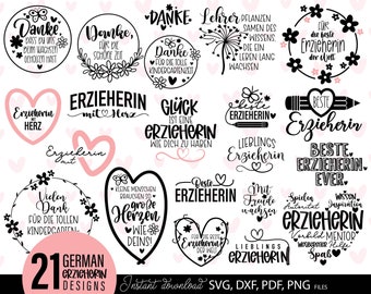 Erzieherin SVG-bundel Duitse leraar waardering citaten, kleuterschool bedankje ontwerp, kleuterjuf