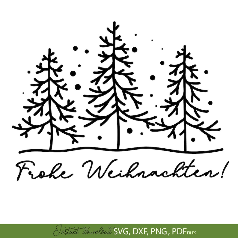 Minimalistisches Weihnachtsmotiv mit drei stilisierten Tannenbäumen, sanft fallenden Schneeflocken und dem handgeschriebenen Schriftzug „Frohe Weihnachten“. Die schlichte Schwarz-Weiß-Illustration verbindet moderne Linienführung mit zeitloser Winterästhetik und eignet sich hervorragend für elegante Weihnachtsdekorationen, festliche Wohnaccessoires, Geschenke und kreative DIY-Projekte. Winterliche Atmosphäre und passt perfekt zu skandinavischen sowie modernen Weihnachtsstilen.