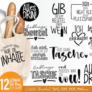 Plotterdatei Taschen Sprüche bündel svg Beutel Sprüche PNG Tasche Sprüche SVG Png Deutscher Markt Tote bag png svg
