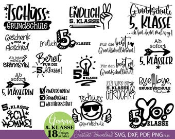 5th Grade SVG Bundle with German School Quotes, Grundschule Abschied 5 Klasse Designs