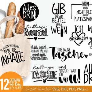 Tasche Sprüche SVG Bundle、Einkaufstasche Design Humor Geschenk Alltag、Plotter Datei Beutel PNG