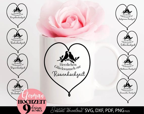 Hochzeit Jubiläum Bundle, Herz Vögel Motiv Geschenk Papierhochzeit Silberhochzeit Goldene Hochzeit Plotterdatei