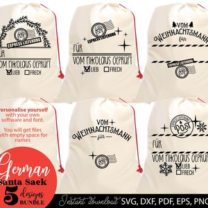 Ensemble de fichiers de traceur de sac du père Noël allemand SVG PNG | salutations du fichier traceur Saint-Nicolas | Traceur allemand Santa Sack | Fichier traceur