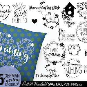 Plotterdatei frühling - Plotterdatei Ostern - Plotter File Spring SVG - Plotterdatei Blume - Hello Frühling Svg Bundle - German Plotterdatei