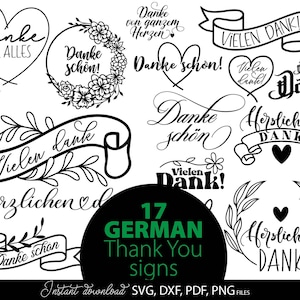 Archivo de trazador Danke alemán svg png dxf Bundle / Banner Danke für Alles Danke Schön / Vielen Dank Herzlichen / Archivo de trazado svg alemán