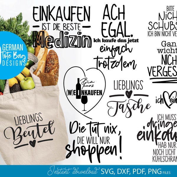 Tote bag quotes German plotter file bundle svg png | Tasche sayings plotter files | Beutel quotes Svg Png | German plotter files for Cricut