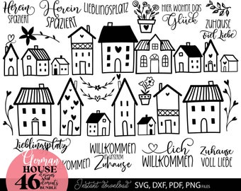 Zuhause Willkommensschild SVG Bundle, Haus Sprüche Plotter Datei, Minimalistisch Line Art Deko Geschenk Familie DIY