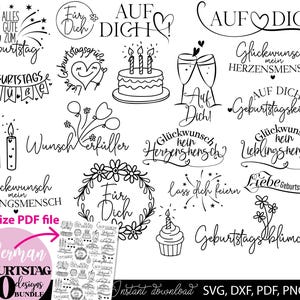 Alles Gute Zum Geburtstag German Geburtstag Plotter File SVG Bundle DXF PNG Geburtstagskind Clipart Deutsche Sprüche Geburtstag plotterdatei