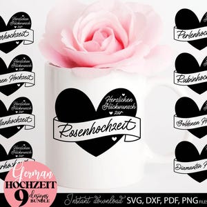 Hochzeitsjubiläum Designs | Goldene, Silberne et Mehr | SVG, PNG, DXF, Pdf | Hochzeitsjubiläum Plotterdatei allemand