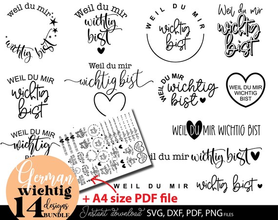 Weil du mir wichtig bist SVG Bundle, Deutsch Liebe Sprüche Geschenk Herz Zitat Plotterdatei