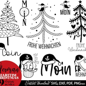 Pacchetto Weihnachten nautico tedesco - Moinnachten Plotterdatei - Natale Maritim - Capitano Natale - svg Wilkommen im Norden Natale
