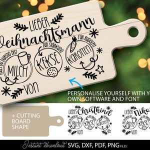 Placa de arquivo plotter alemã para Papai Noel Alemão Weihnachsmann Küchenbrett Svg Png Placa de Papai Noel plotterdatei arquivo Teller Nikolaus
