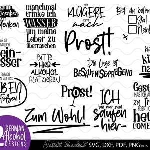 Plotter File Sayings Alcohol Bundle SVG PNG | Niemieckie pliki plotera SVG Png | Wzory wycinane laserowo podkładek | Niemiecki pakiet SVG do picia