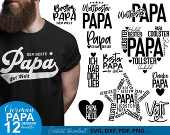 Deutscher Papier Plotterdatei SVG | Liebling Papa Herz SVG | Die Beste Papa SVG | Cricut Download Plottern Bundle | Alles Liebe Vatertag geschnitten Datei