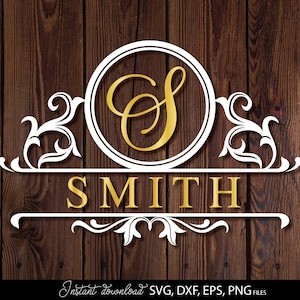Monogram SVG-paket | Efternamn SVG | Efternamn SVG | Kransmonogram SVG | Cirkelmonogram SVG | Skärfiler Cricut, Silhouette bild 4