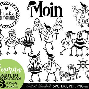 Ensemble nautique allemand Weihnachten - Moinnachten Plotterdatei - Noël maritime - Leuchtturm svg - Möwen svg Wilkommen im Norden Noël