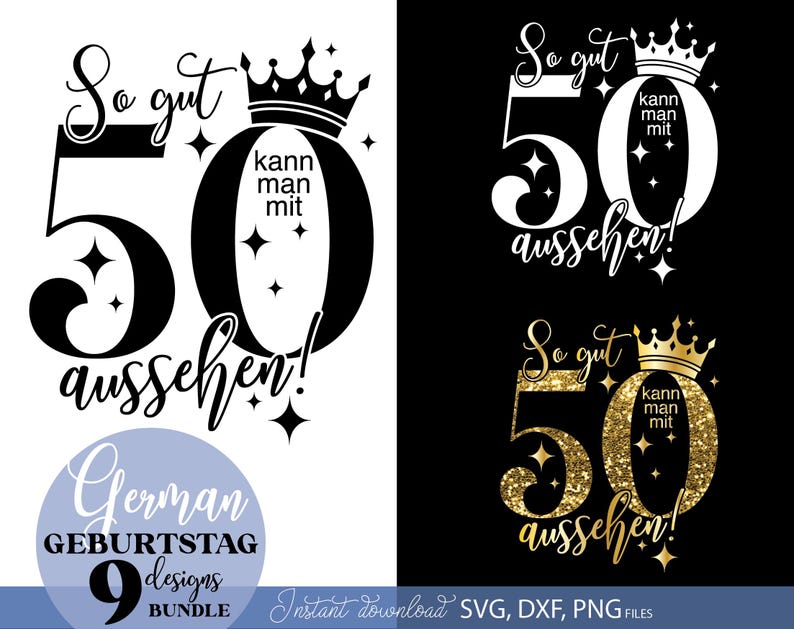Wunderschönes Geburtstagsdesign „So gut kann man mit 50 aussehen“ für ein besonderes Jubiläum. Mit Krone und funkelnden Details, die Reife, Würde und Lebensfreude symbolisieren. Ideal für DIY Projekte wie Kleidung, Accessoires oder Dekoration. Ein elegantes Motiv, das diesen besonderen Tag unvergesslich macht und sich bestens für kreative Geschenkideen eignet.
