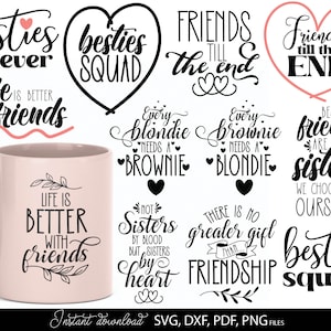Paquete SVG de mejores amigos / Paquete SVG de amistad / Paquete SVG de mejores amigas / Svg de amigos / Archivos de corte de mejores amigos para Cricut / Citas de amistad
