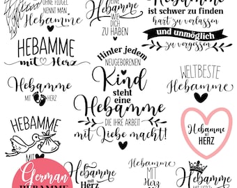 Hebamme SVG Sprüche Bundle, Geschenk Idee Geburt Baby Plotter Datei, Hebamme mit Herz DIY Descargar