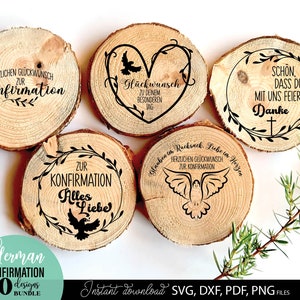 Konfirmation SVG Bundle mit christlichen Symbolen wie Taube, Kreuz, Herz und inspirierenden Sprüchen wie „Einladung zur Konfirmation“, „Herzlichen Glückwunsch“ und „Alles Liebe“. Stilvolle und moderne Designs ideal für Karten, Einladungen, Deko oder personalisierte Geschenke. Perfekt geeignet für DIY Projekte rund um Kirche, Glauben und besondere religiöse Anlässe wie Konfirmation.