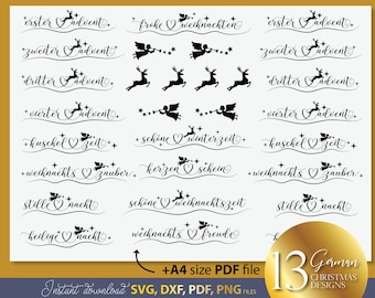 Personalisierbare Weihnachtskerzen SVG Bundle mit Winter Sprüchen Candle Tattoo Designs für Adventsdeko und DIY Geschenke