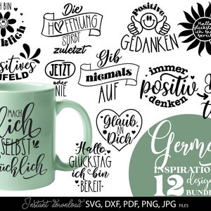 Duitse positieve citaten plotterbestand SVG PNG DXF | Duitse inspirerende Svg | Plotbundel clipart | Plotterdatums motiverende citaten Svg