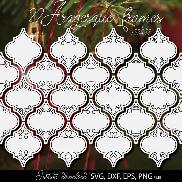 22 Arabesque Christmas Ornament SVG Bundle | Ornament Frames SVG | Personalize with Name or Monogram | Arabesque Tile | Arabesque Ornaments