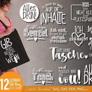 Deutsche Sprüche für Taschen Plotterdatei Tasche Sprüche Bundle svg